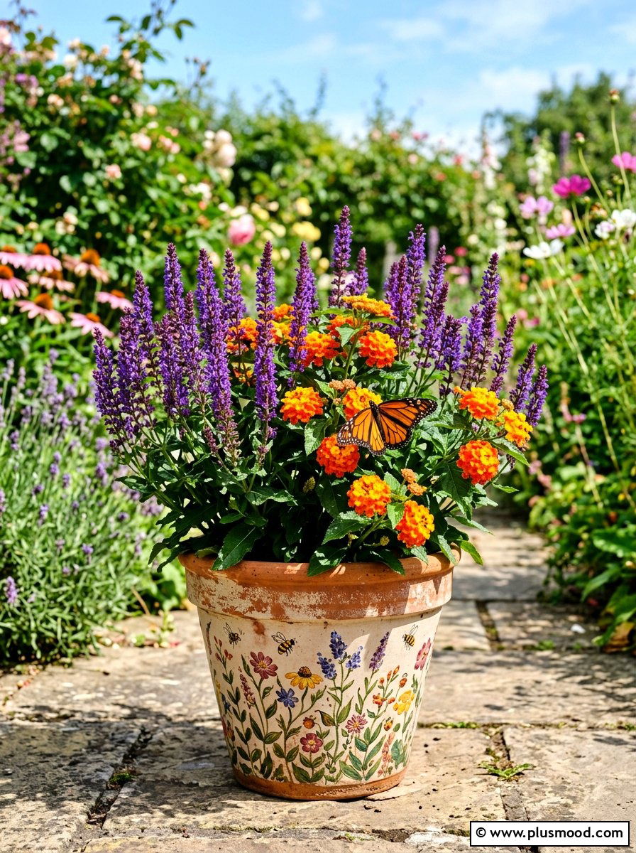 Pollinator Friendly Flower Pot - 25 summer deck planter ideas
