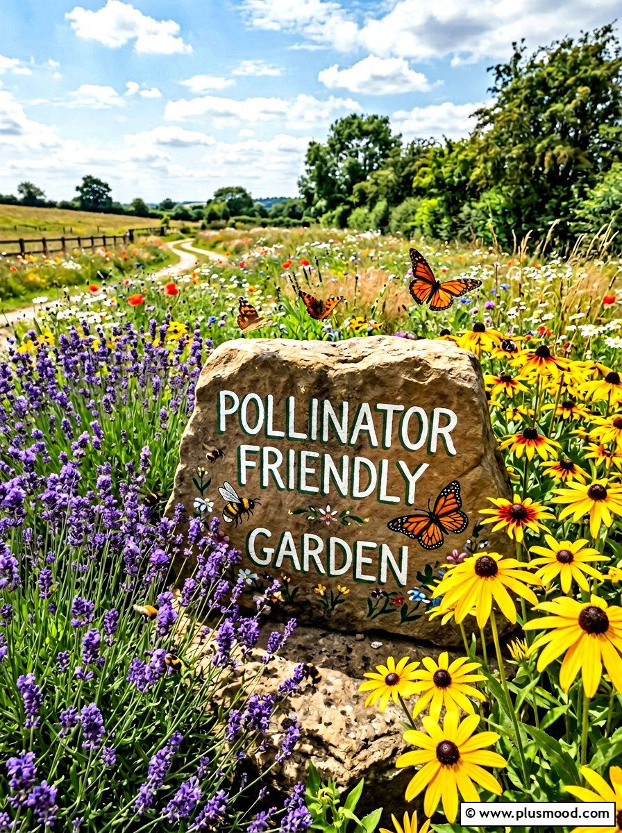 Pollinator Garden Sign - 25 painted rock ideas for outdoor signage