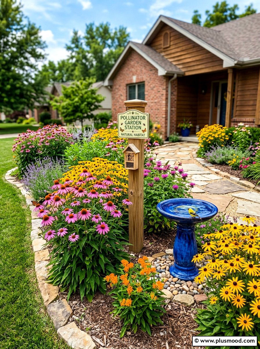 Pollinator Garden Station - 25 summer front yard garden ideas