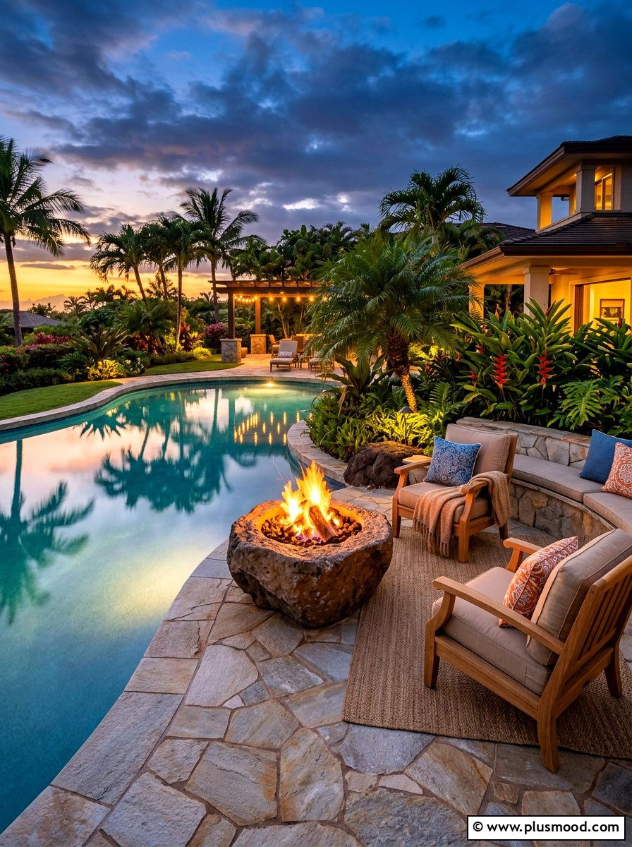 Pool Area Fire Pit - 25 summer tropical pool ideas