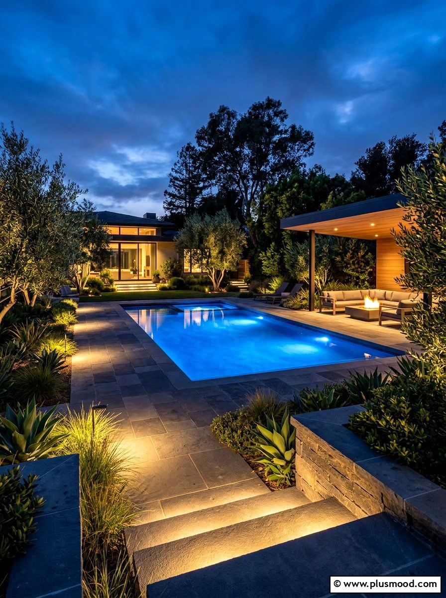 Pool Area Lighting - 25 pool landscaping ideas for narrow yards