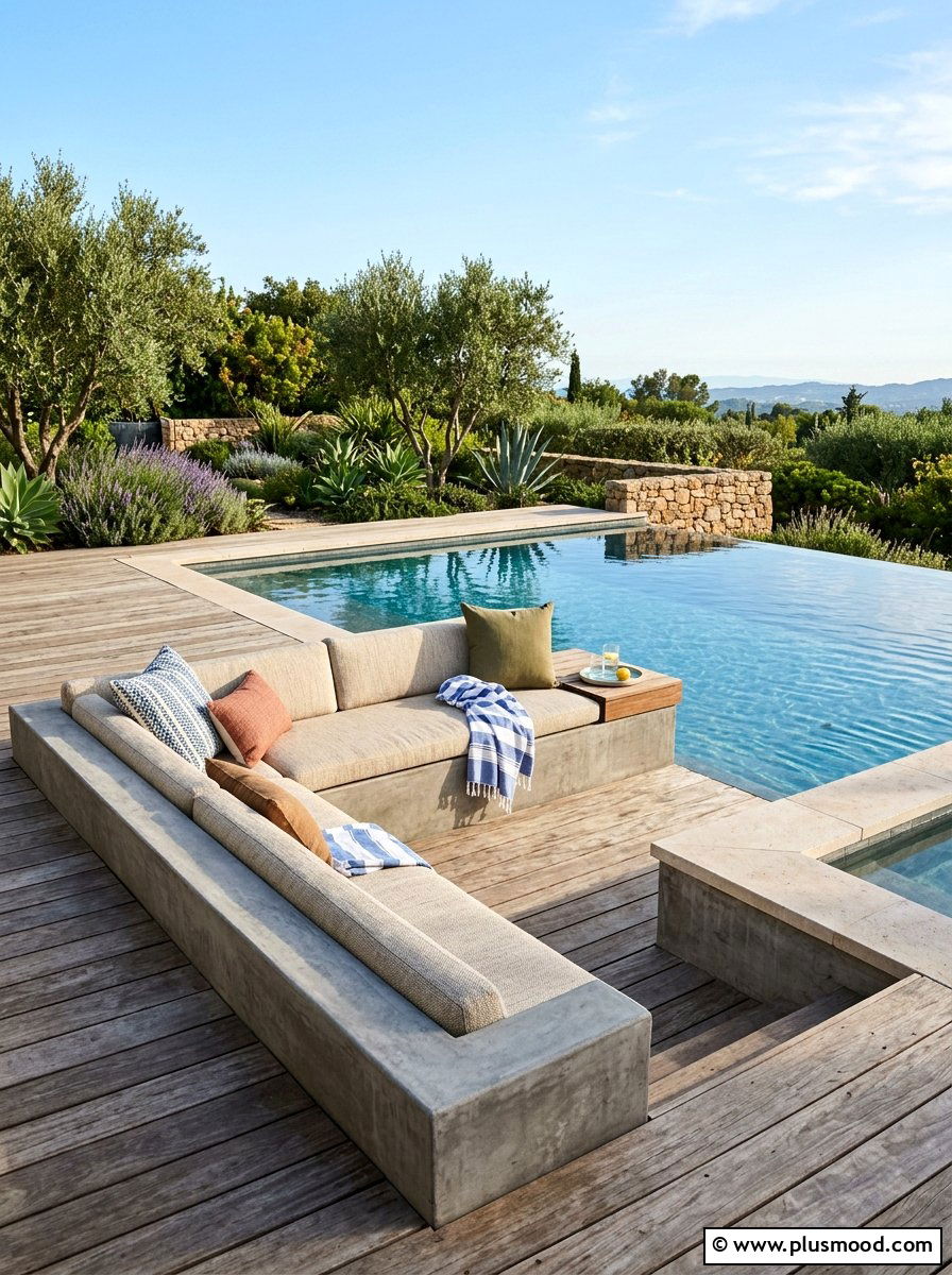 Pool Bench Seating - 25 pool landscaping ideas with plunge pool