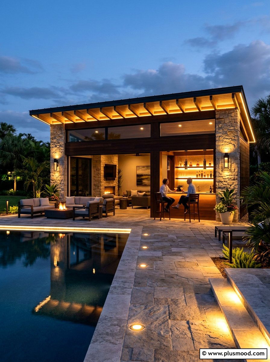 Pool Cabana Lighting - 25 pool landscaping ideas with lighting
