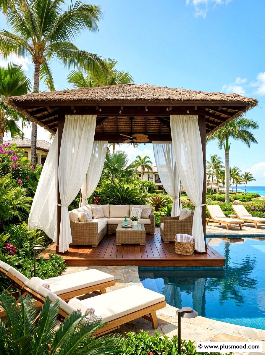 Pool Cabana With Curtains - 25 summer pool lounge area ideas