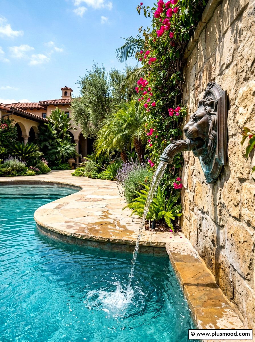 Pool Deck Water Spout - 25 pool landscaping ideas with water features