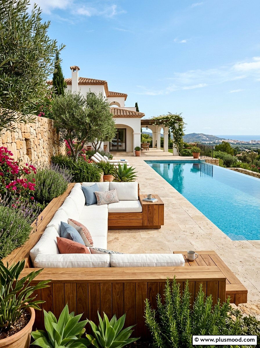 Pool Deck With Built In Seating - 25 summer deck around pool ideas