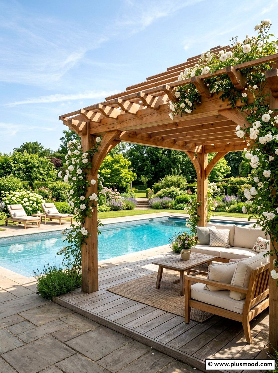 Pool Deck With Wooden Pergola - 25 summer deck around pool ideas