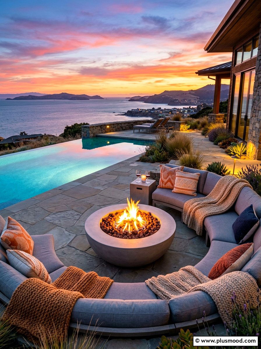Pool Fire Pit - 25 summer pool lounge area ideas