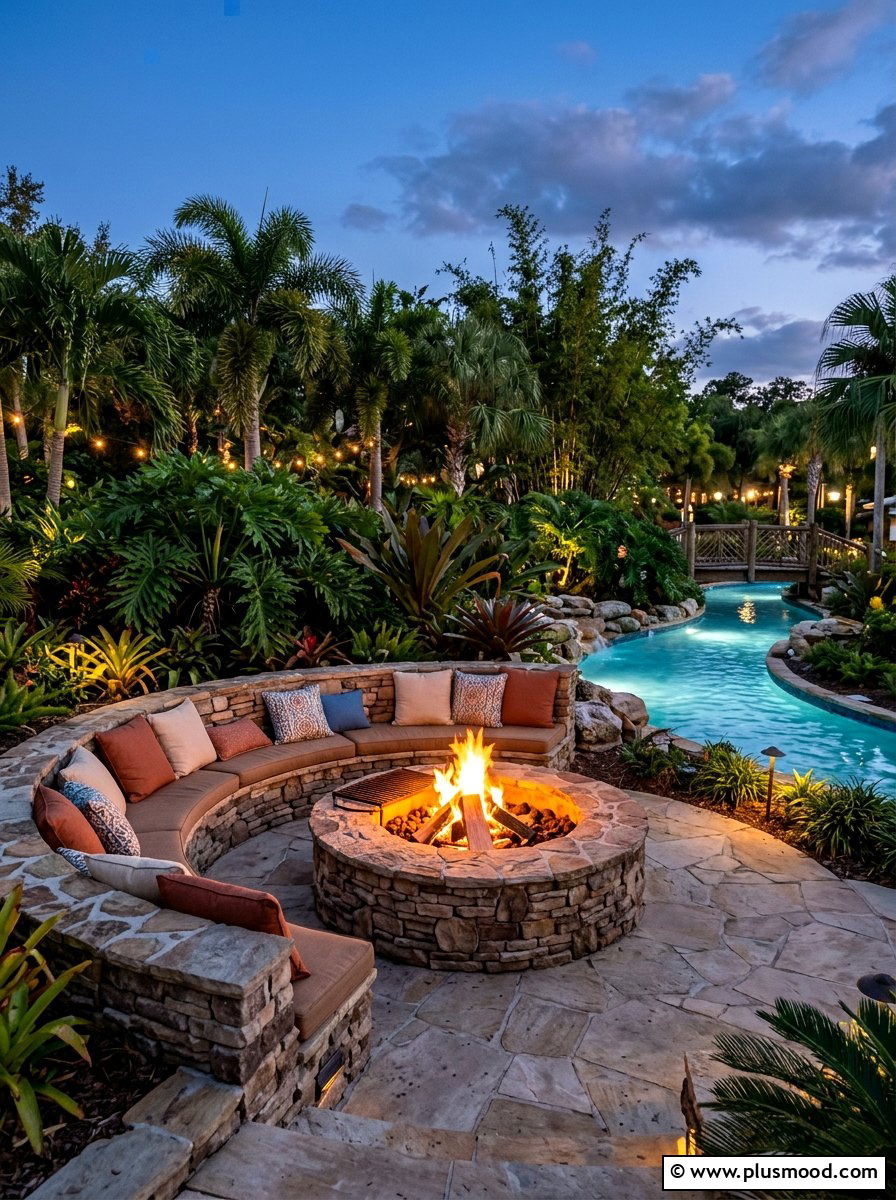 Pool Fire Pits - 25 pool landscaping ideas for lazy river pools