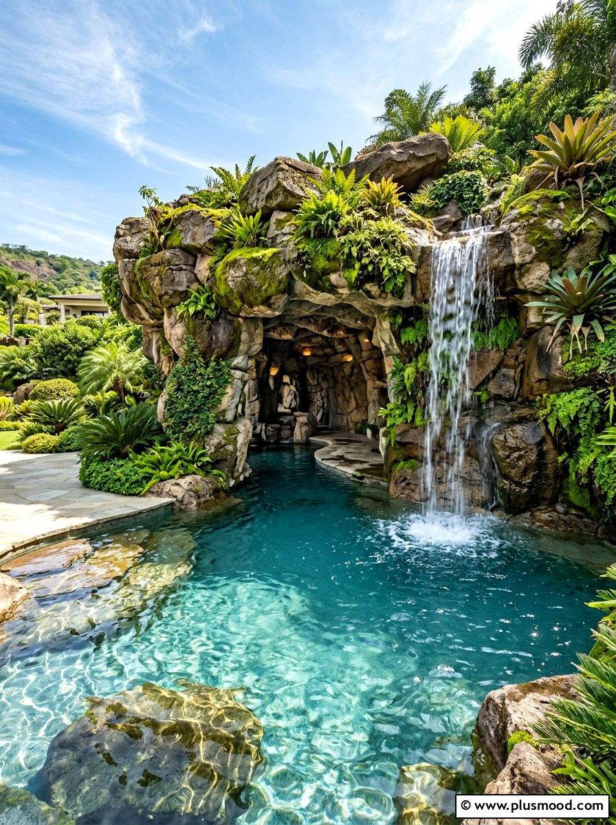 Pool Grotto With Rocks - 25 pool landscaping ideas with boulders