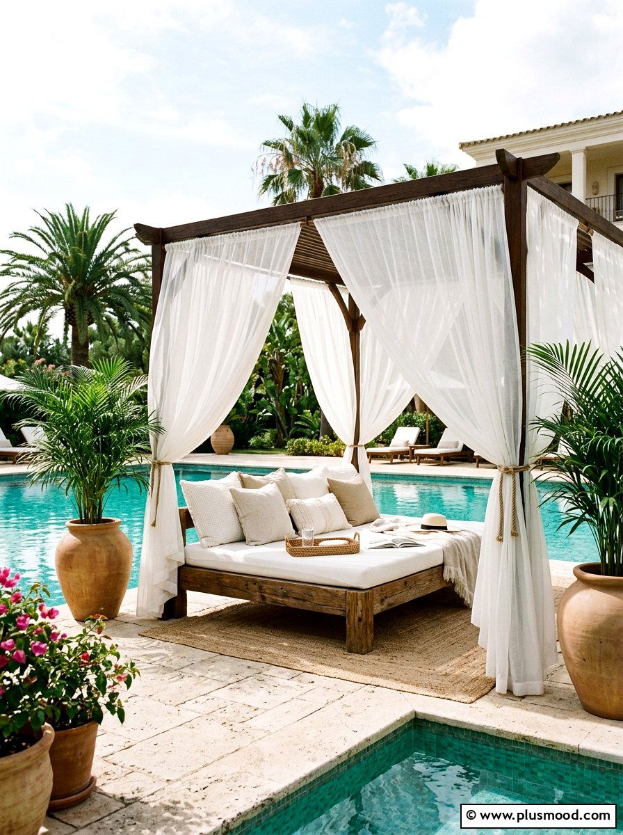 Pool Pergola With Outdoor Curtains - 25 pool landscaping ideas with pergola