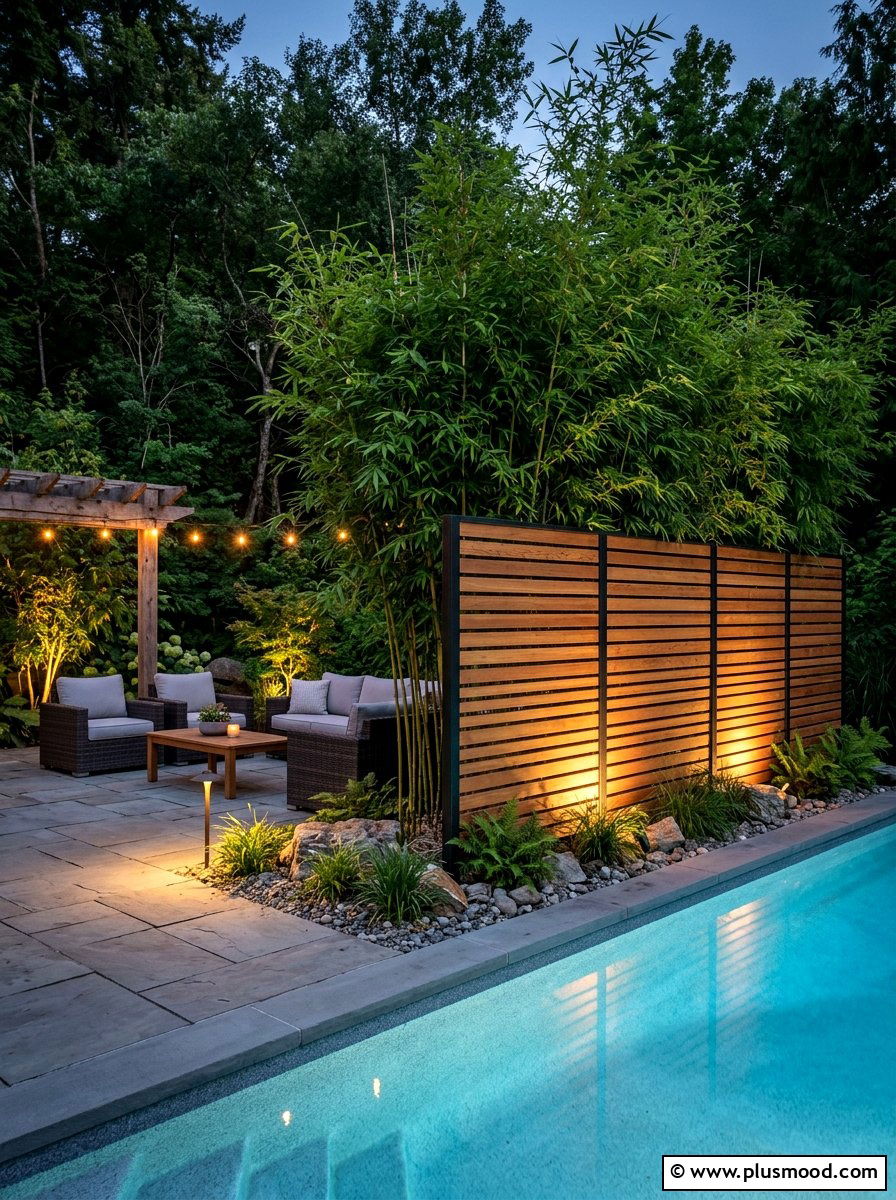 Pool Privacy Screen - 25 pool landscaping ideas with lighting