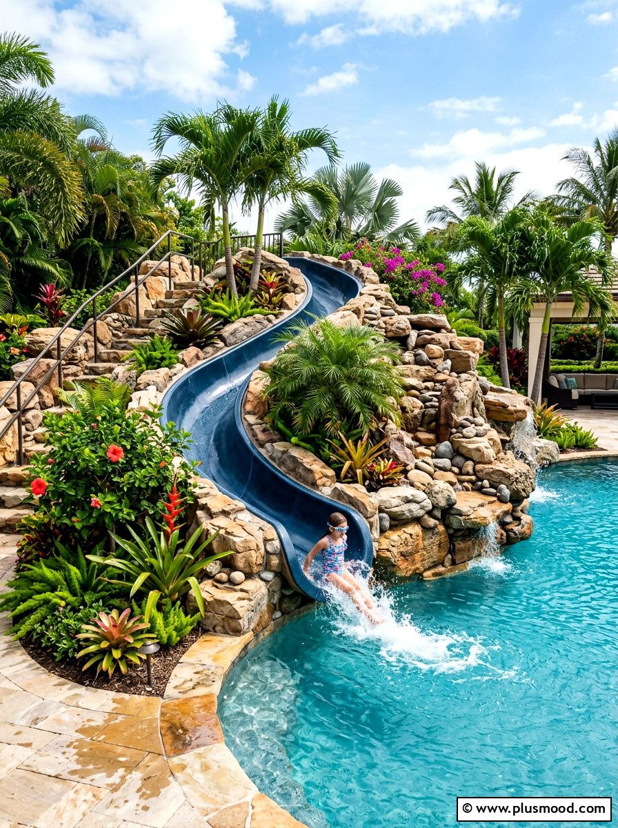 Pool Slide Rock Feature - 25 pool landscaping ideas with boulders