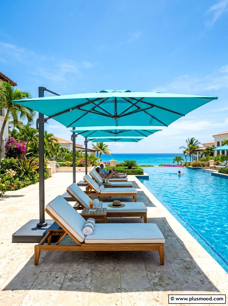 Pool Umbrella Setup - 25 summer pool lounge area ideas