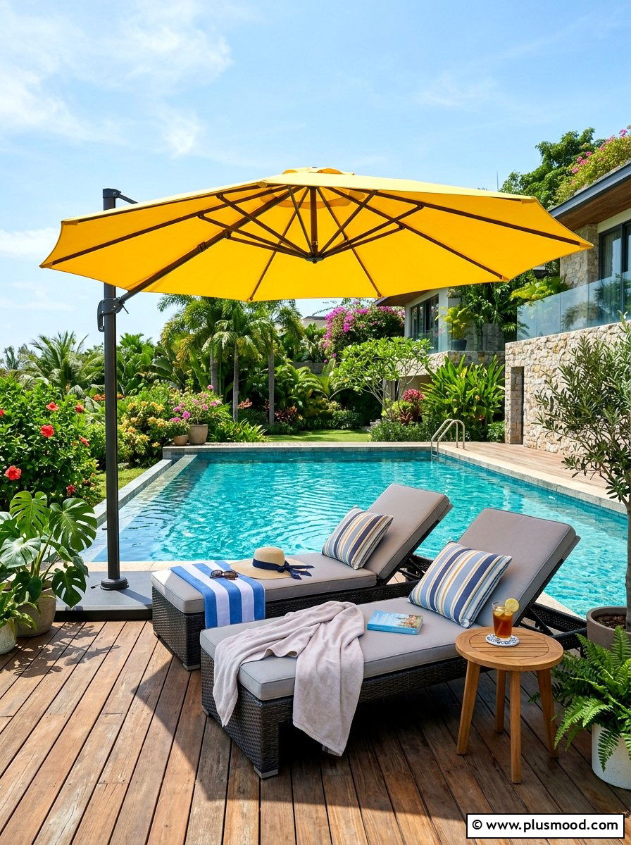 Pool Umbrella - 25 summer budget pool area ideas