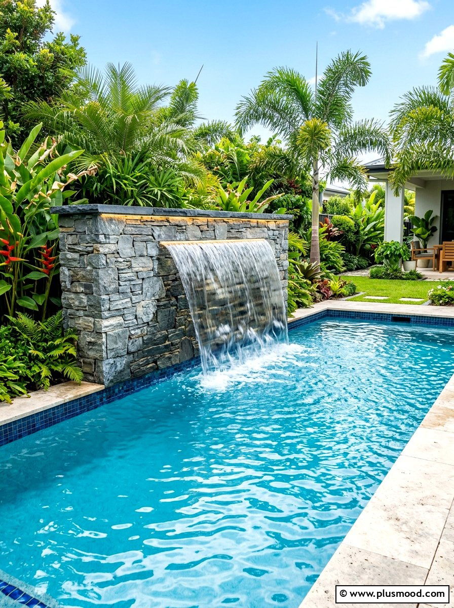 Pool Water Feature - 25 summer modern pool backyard ideas
