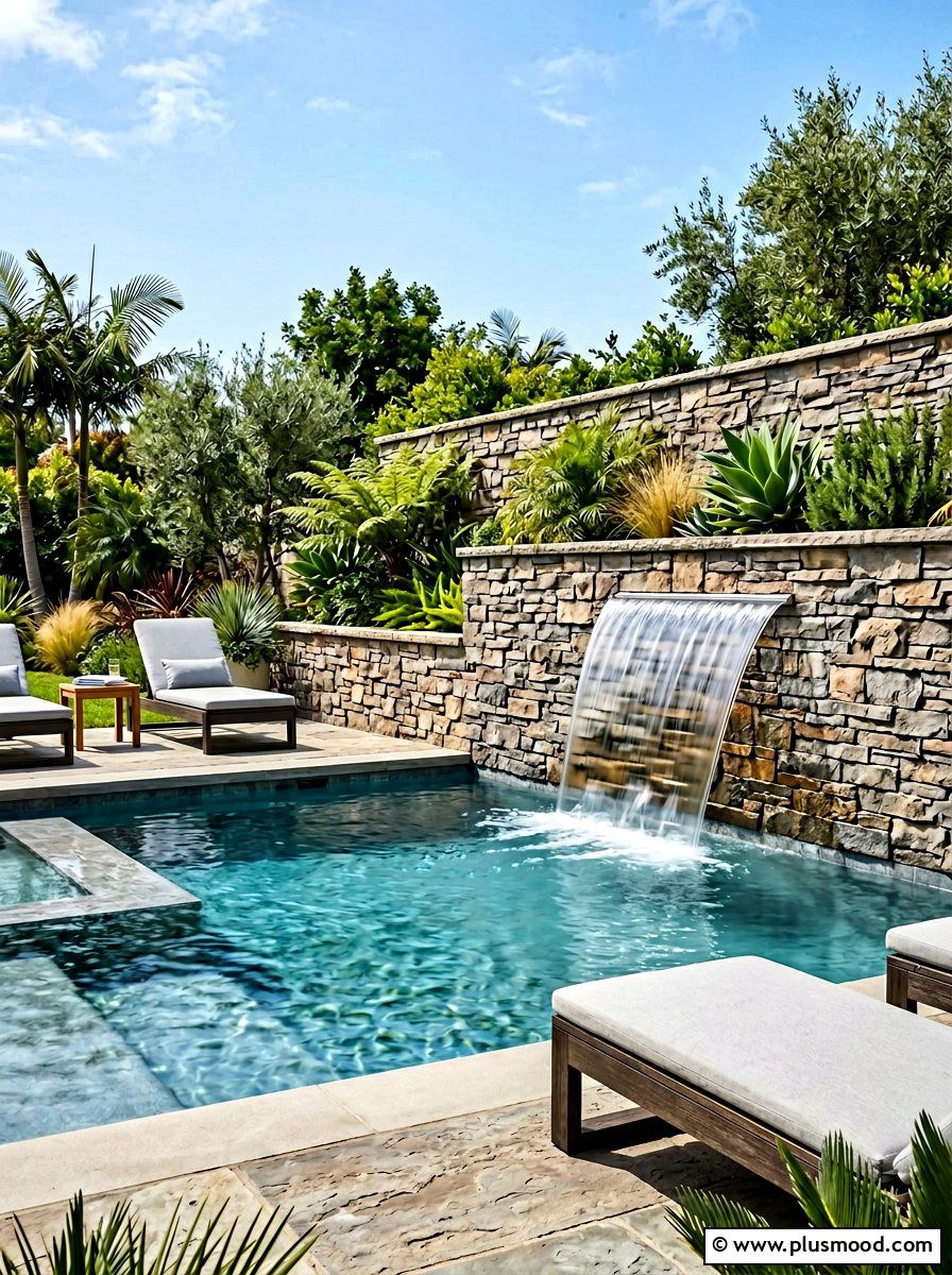 Pool Waterfall Feature - 25 pool landscaping ideas modern style