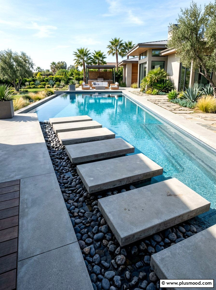 Pool floating steps - 25 pool landscaping ideas for small lots