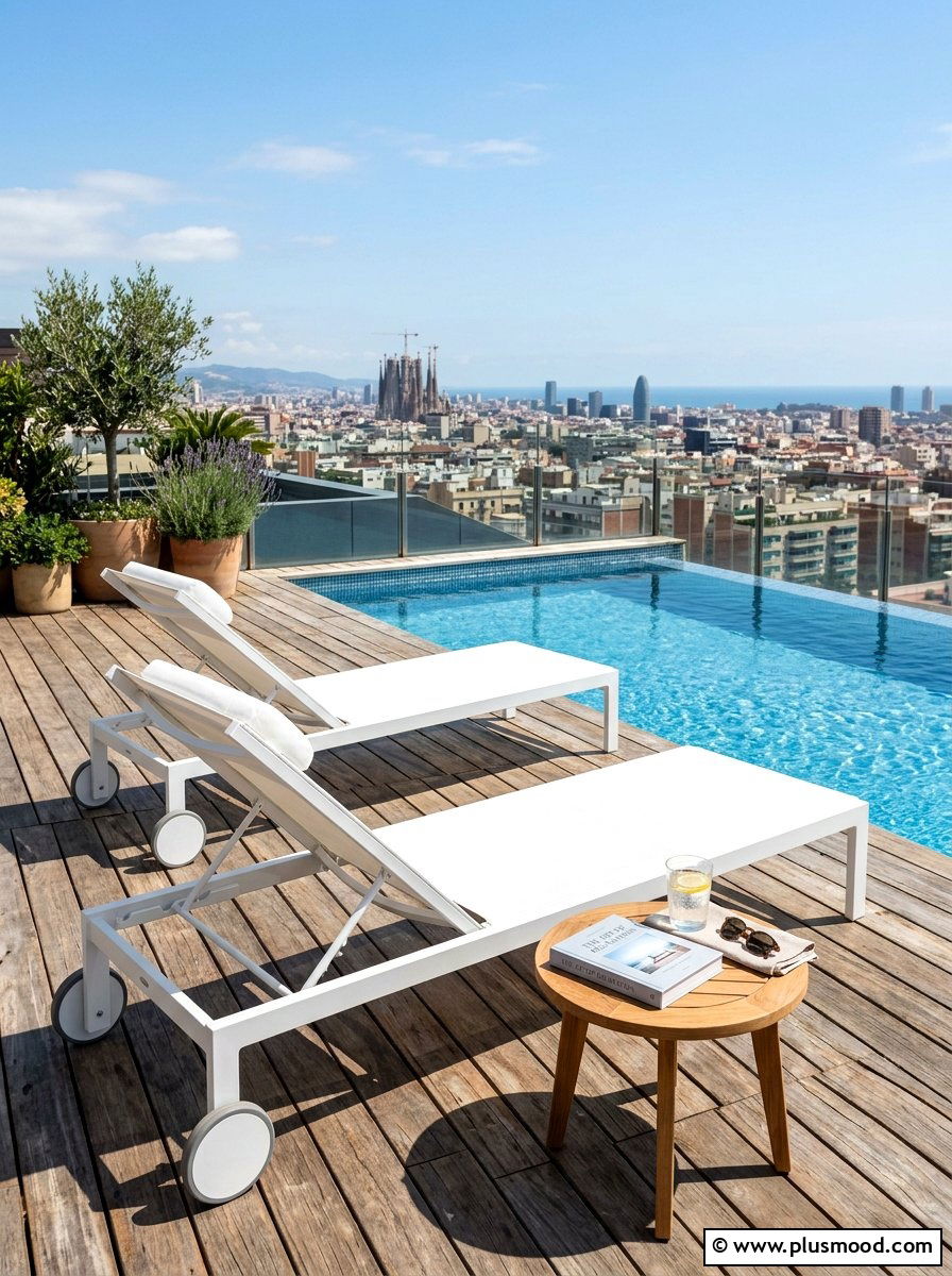 Pool lounge chairs - 25 pool landscaping ideas for rooftop pools