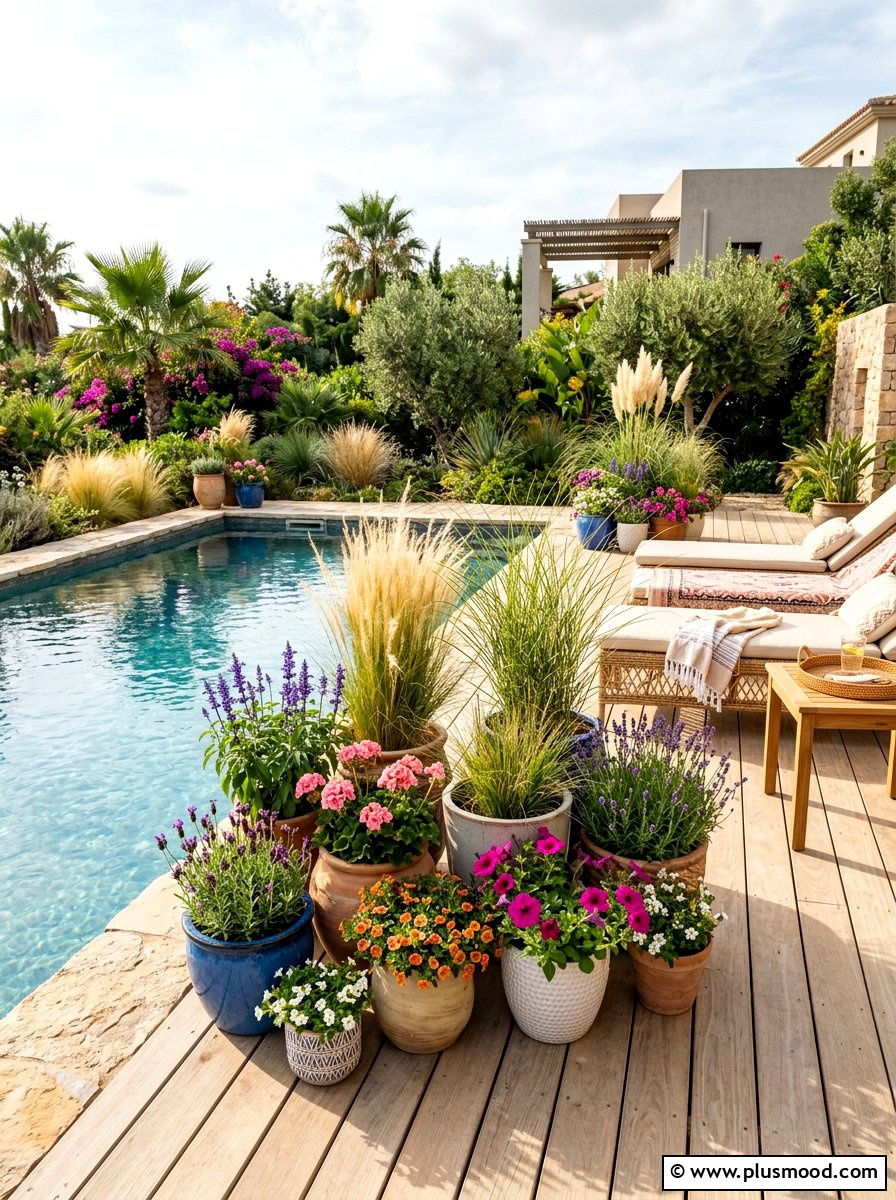 Pool side container garden - 25 pool landscaping ideas for urban backyards