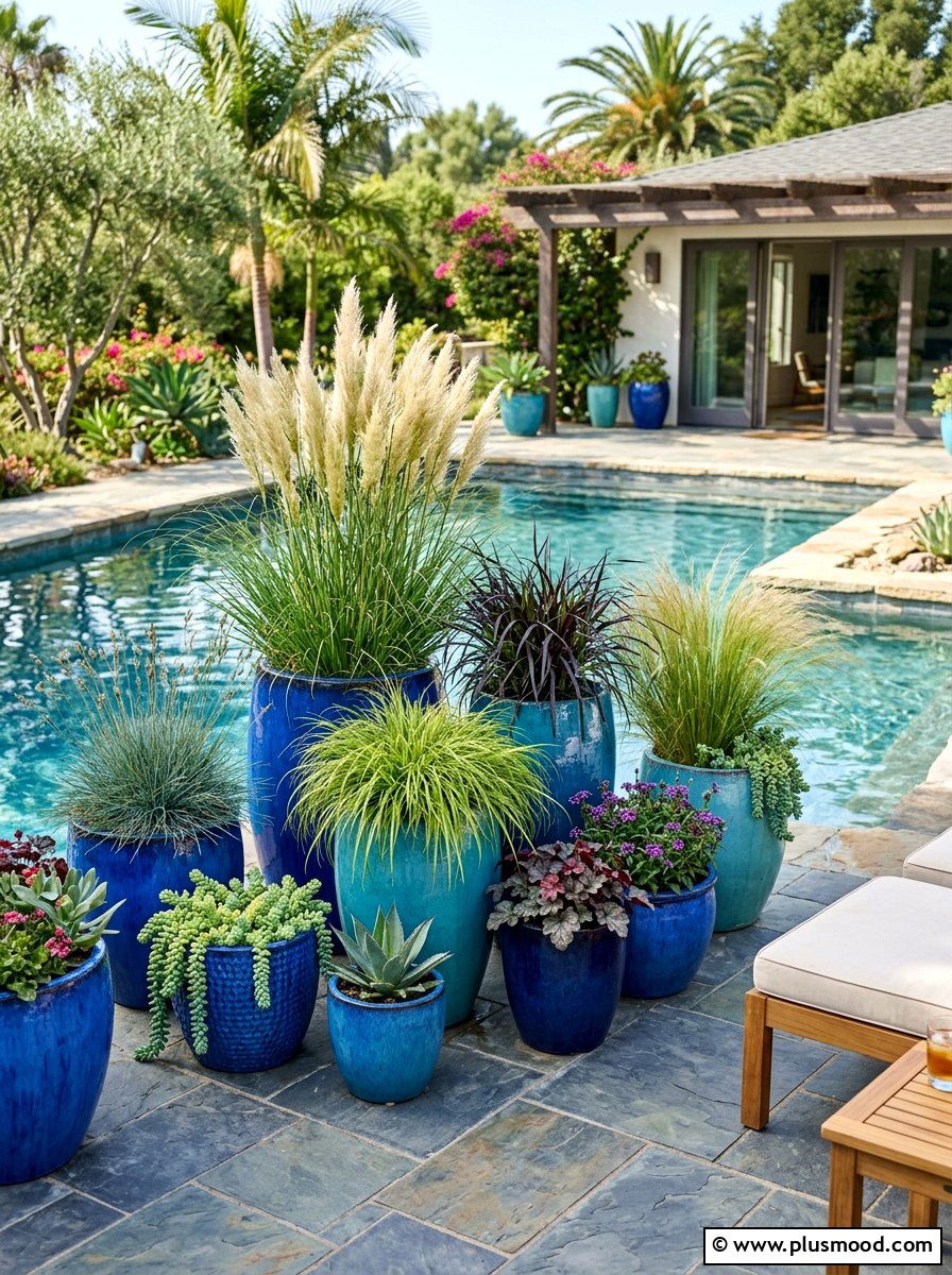 Pool side container garden - 25 pool landscaping ideas for small backyards