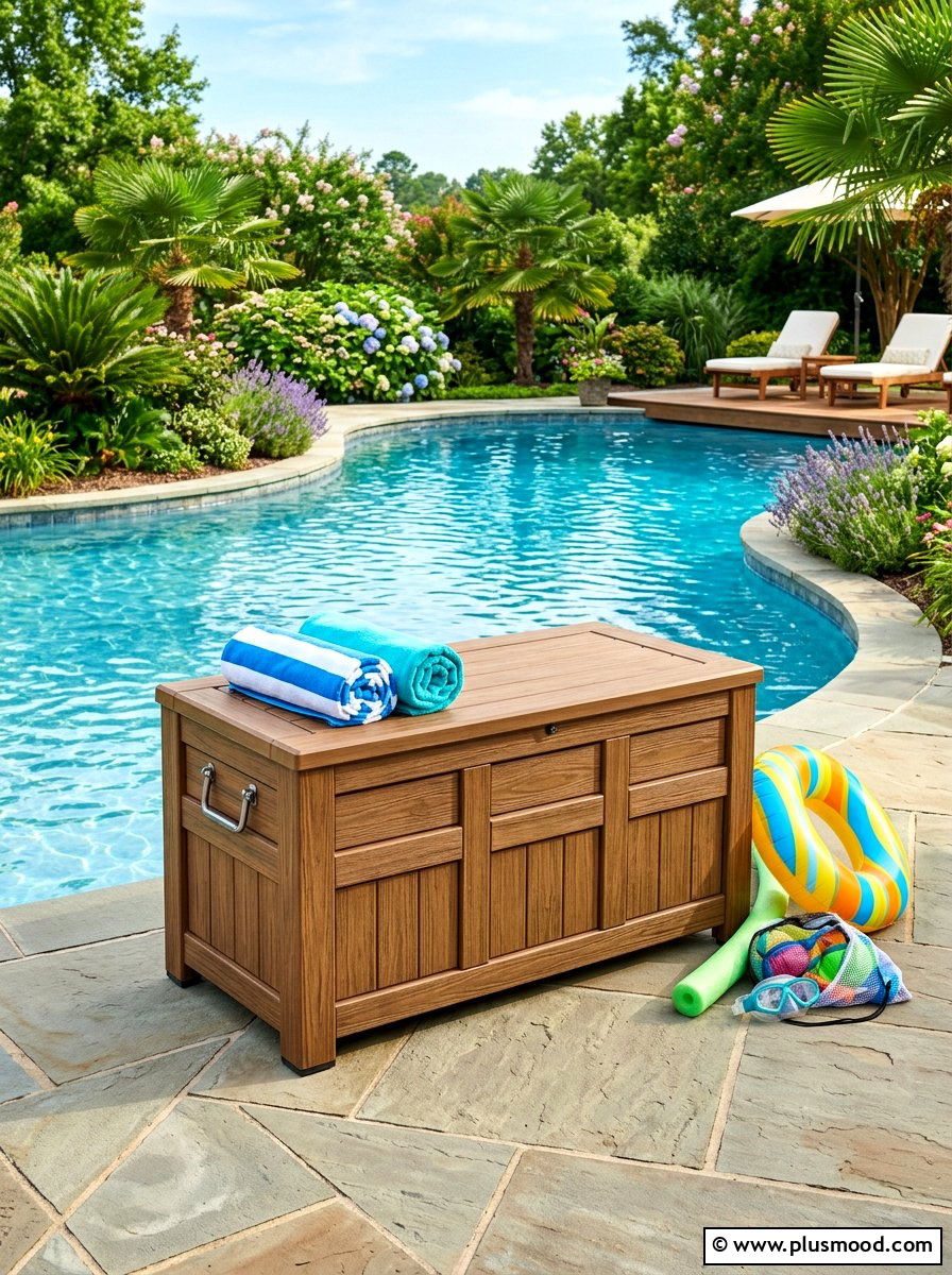 Pool storage box - 25 summer poolside decor ideas