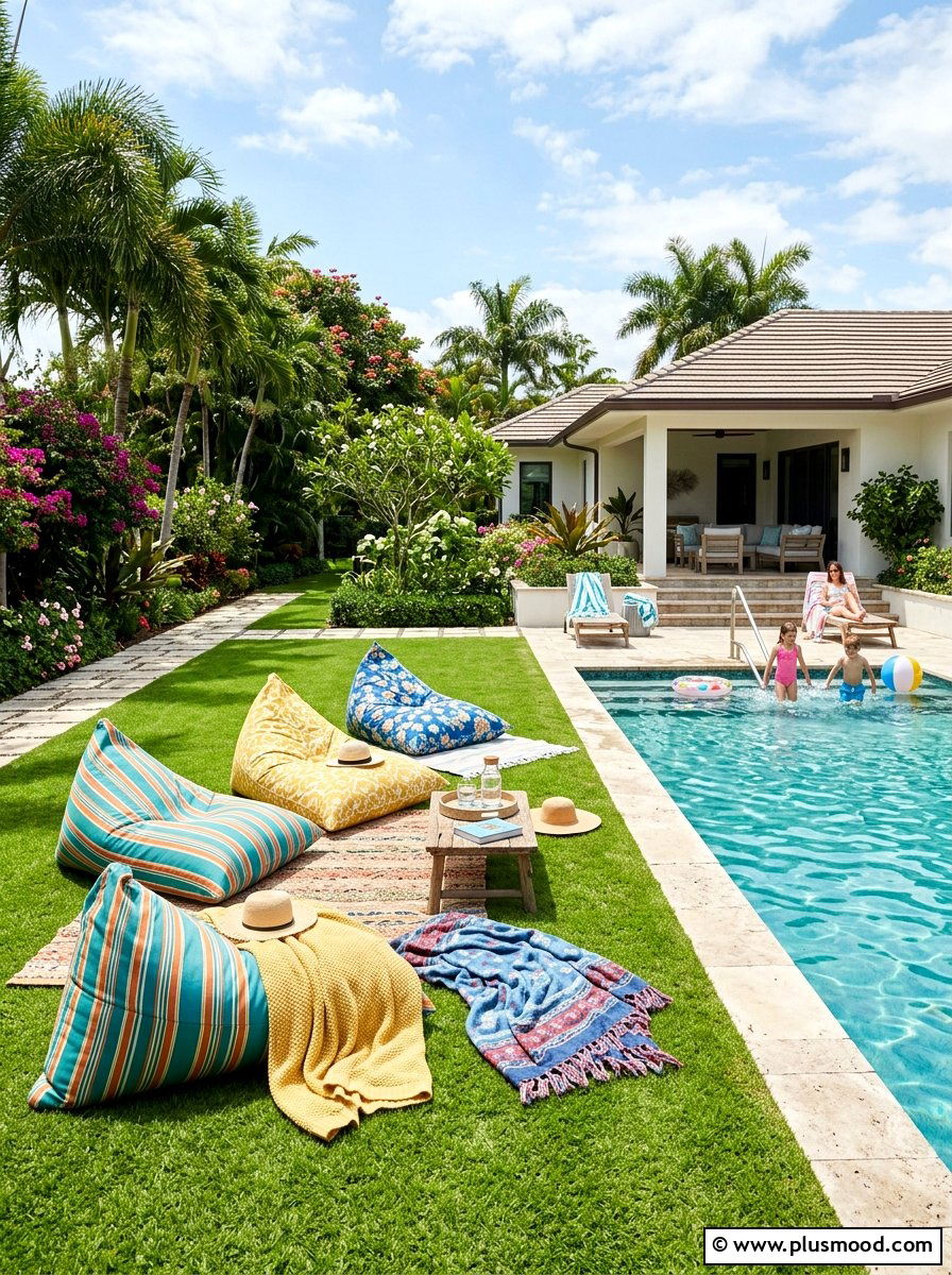 Pool with grass lounging area - 25 pool landscaping ideas with grass