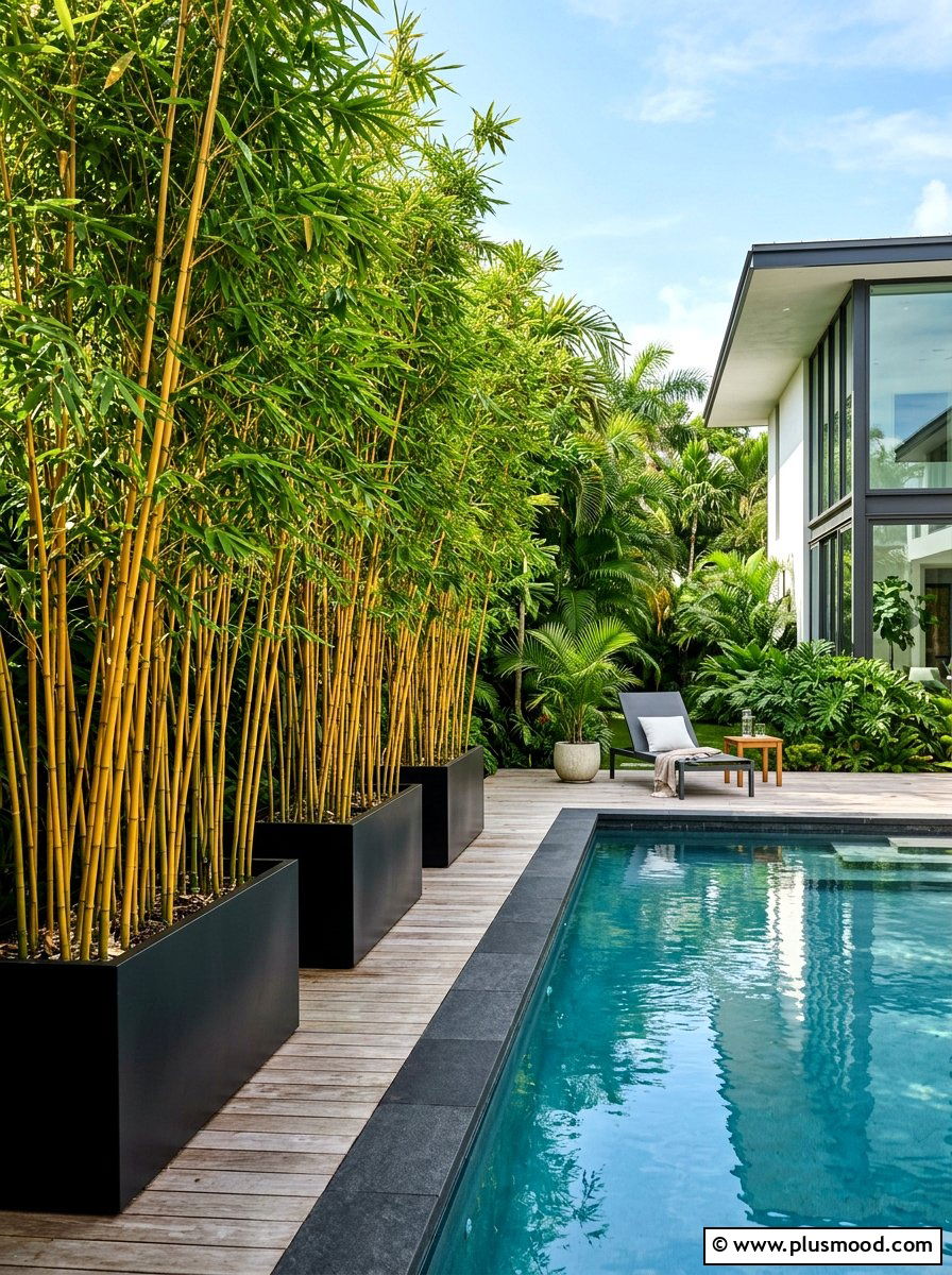 Poolside Bamboo Screen - 25 pool landscaping ideas for privacy