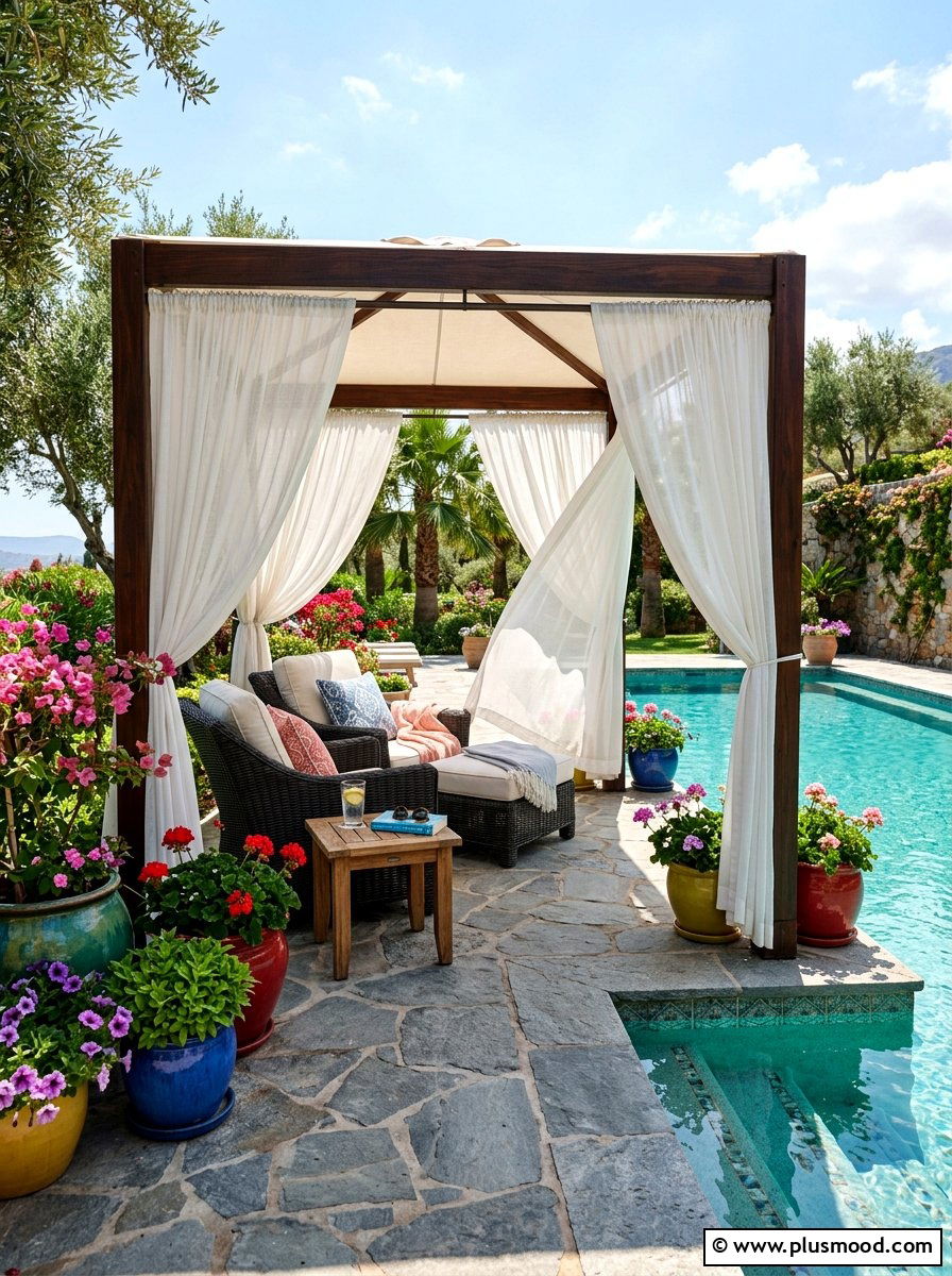 Poolside Cabana - 25 summer poolside seating ideas