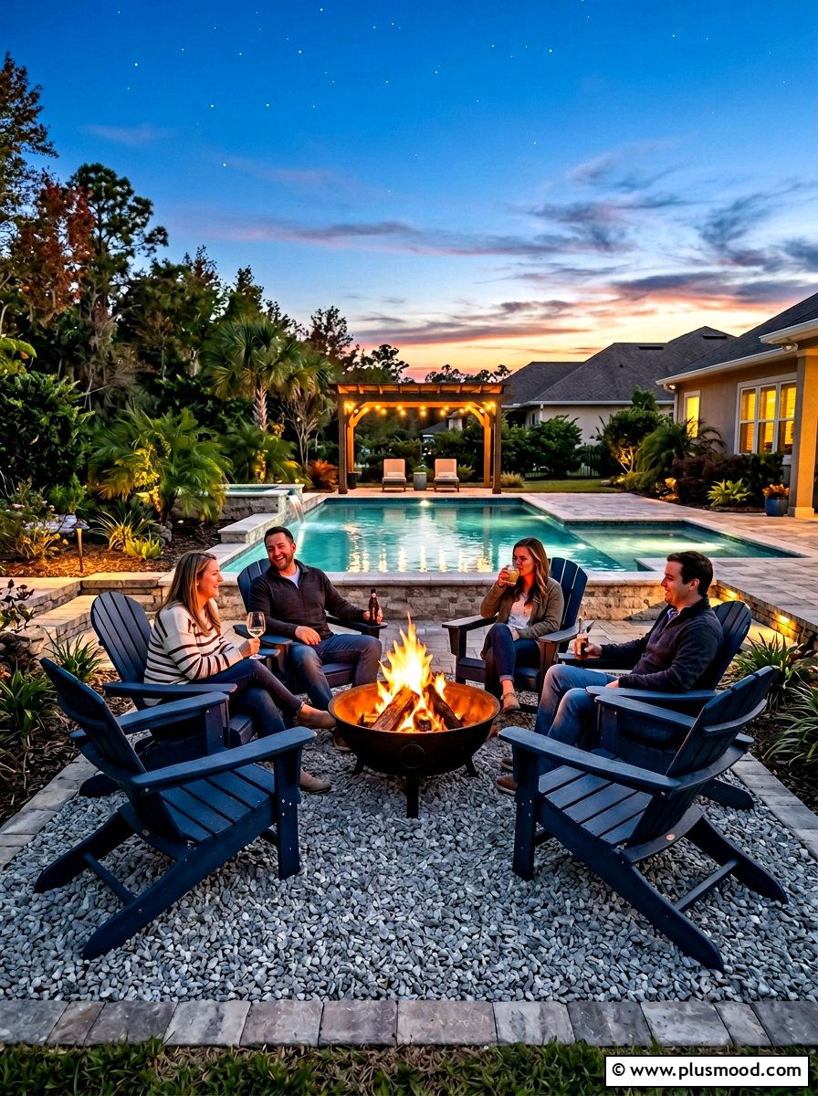 Poolside Fire Pit - 25 summer budget pool area ideas