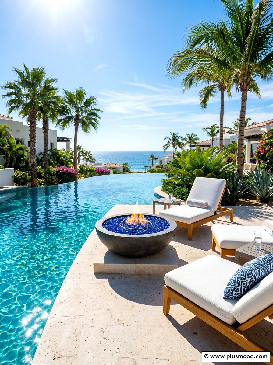 Poolside Fire Pit - 25 summer fire pit entertaining ideas