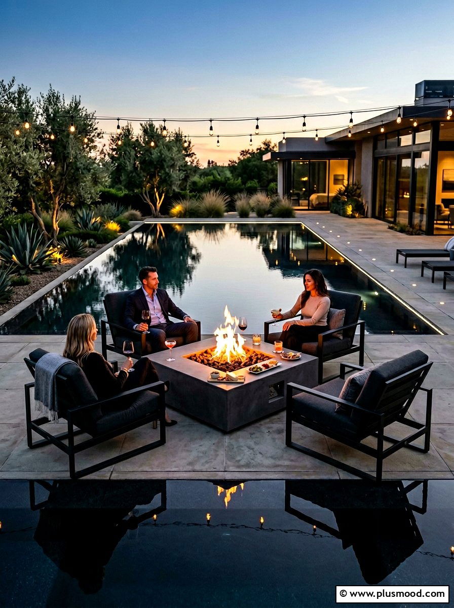 Poolside Fire Pit - 25 pool landscaping ideas modern style
