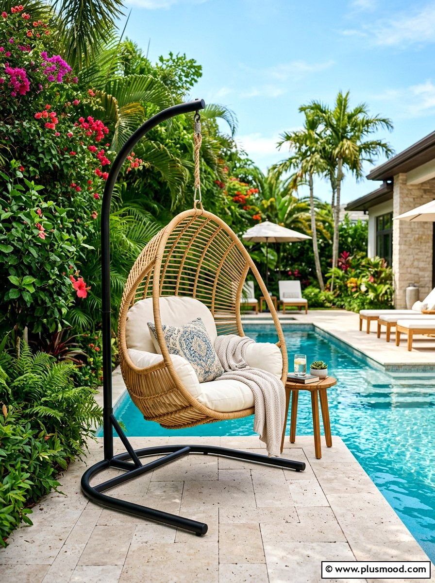 Poolside Hanging Chair - 25 summer pool lounge area ideas