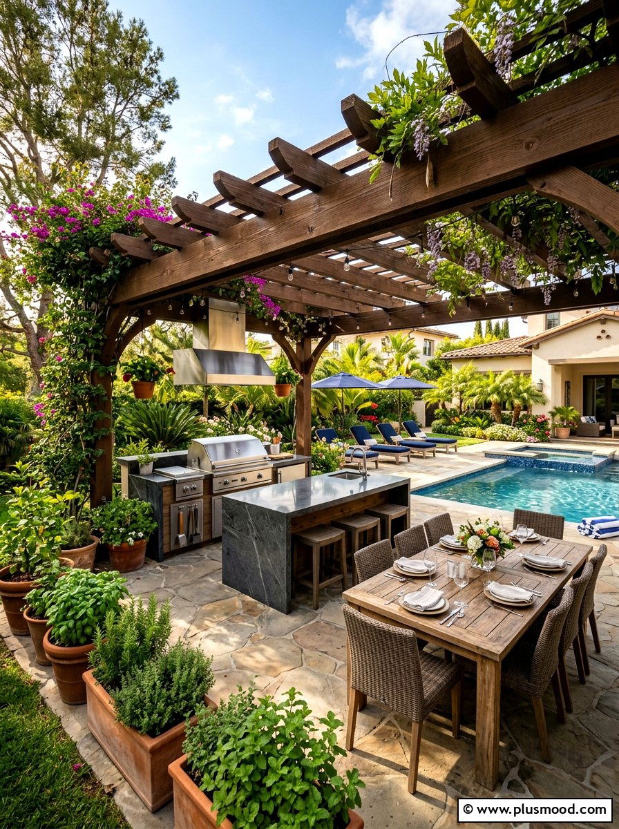 Poolside Kitchen Pergola - 25 pool landscaping ideas with pergola