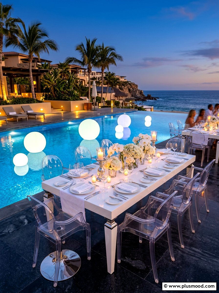 Poolside Luxury Dinner Setup - 25 summer elegant outdoor dinner ideas