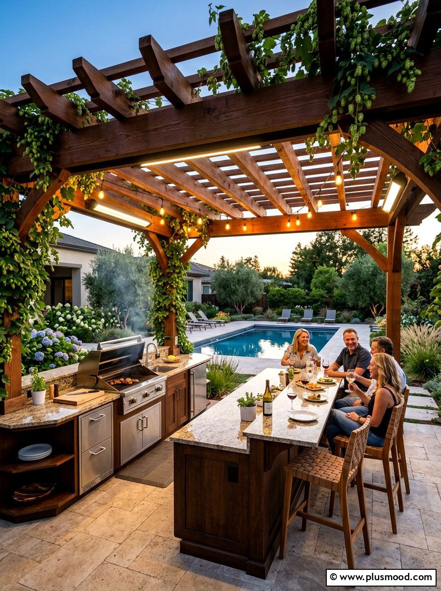 Poolside Outdoor Kitchen Pergola - 25 pool landscaping ideas with pergola and vines
