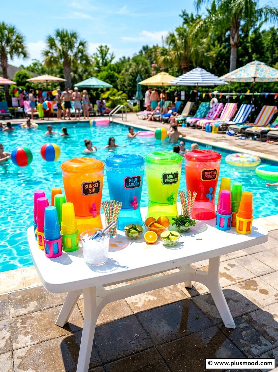 Poolside Plastic Drink Station - 25 summer iced tea bar ideas