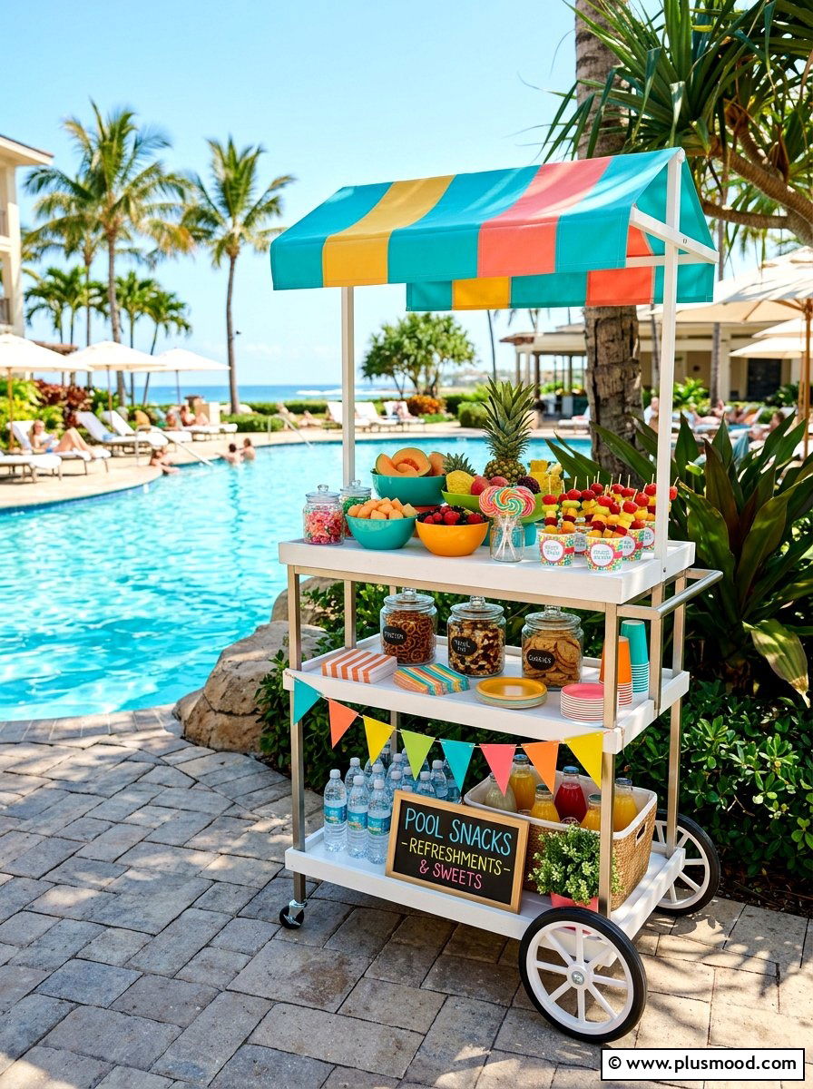 Poolside Snack Bar Cart - 25 summer pool party decor ideas