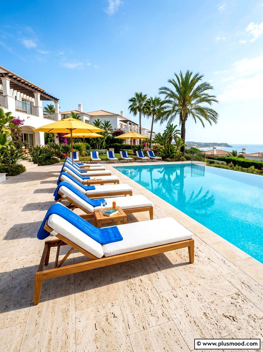 Poolside Stone Patio - 25 summer uncovered patio ideas