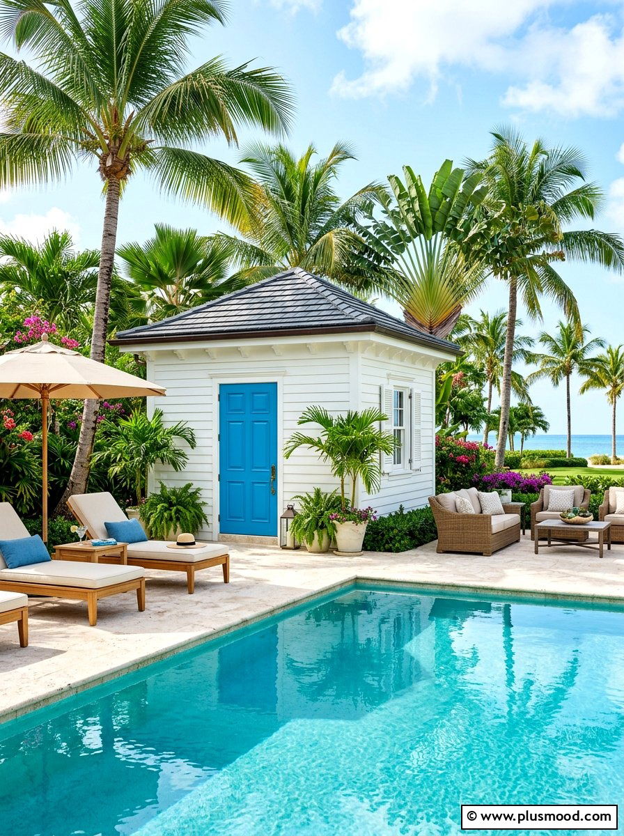 Poolside Storage Cabana - 25 summer pool storage ideas