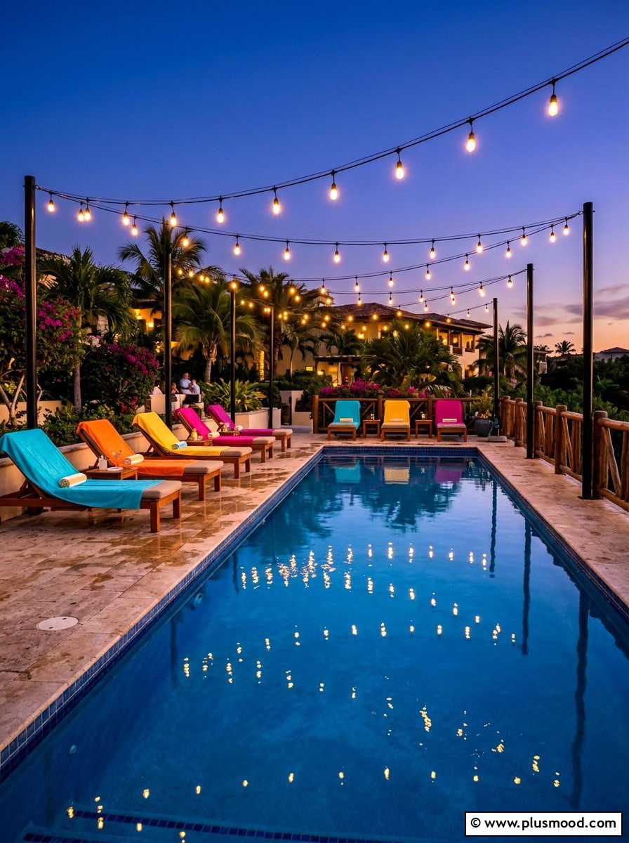 Poolside String Lights - 25 summer string light party ideas