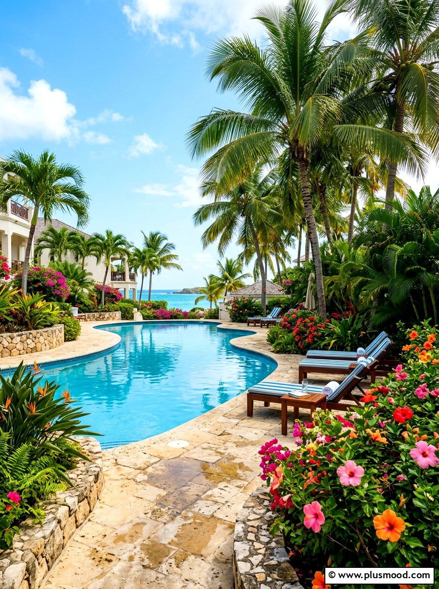 Poolside Tropical Landscape - 25 summer backyard garden ideas