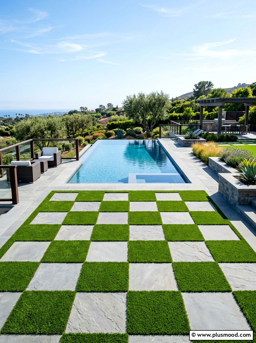 Poolside Turf And Stone - 25 pool landscaping ideas modern style