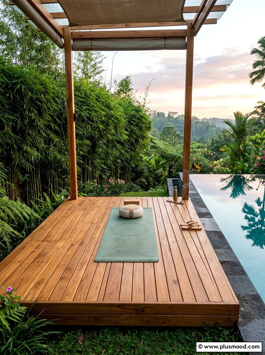 Poolside Yoga Platform - 25 pool landscaping ideas for zen style