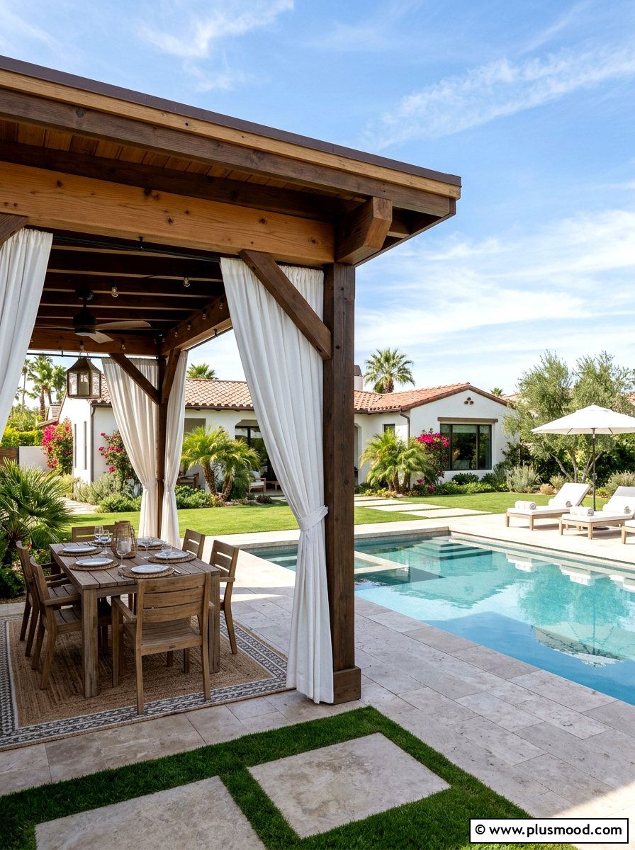 Poolside cabana structure - 25 pool landscaping ideas for ranch homes