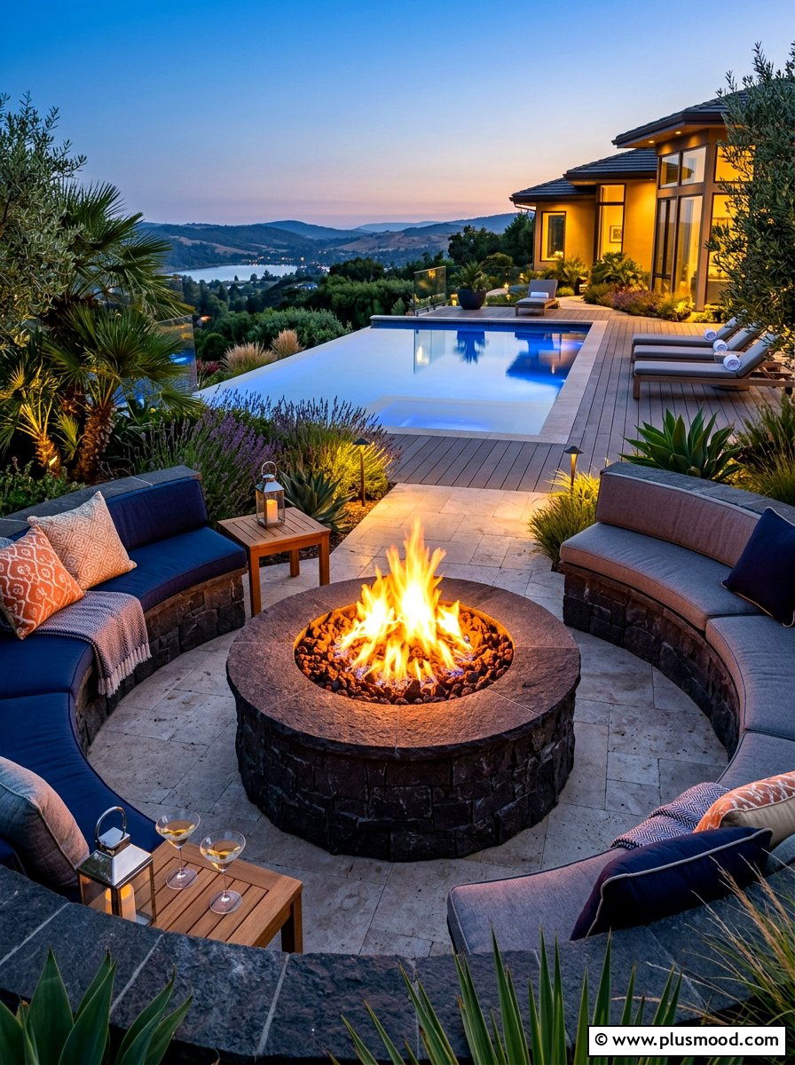 Poolside fire pit - 25 summer poolside decor ideas