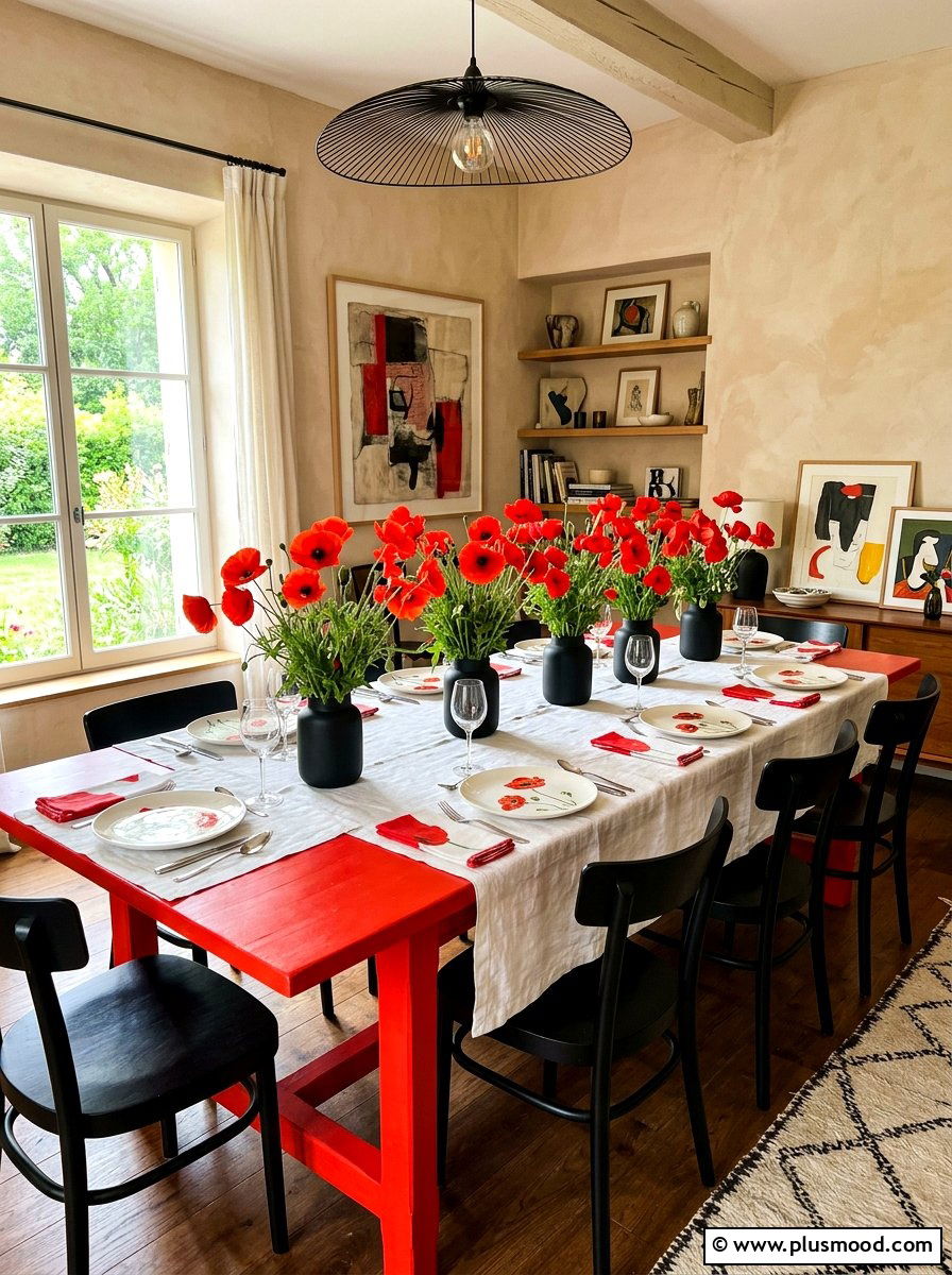 Poppy Red Table - 25 summer floral table decor ideas