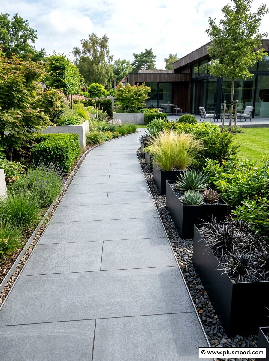 Porcelain Outdoor Path - 25 small backyard ideas with curved path