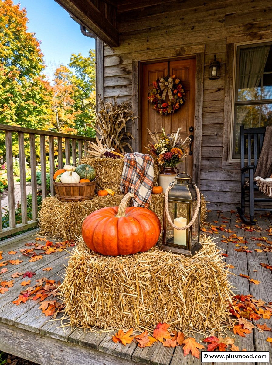 Porch Hay Bale Arrangement - 25 summer to fall porch decor ideas