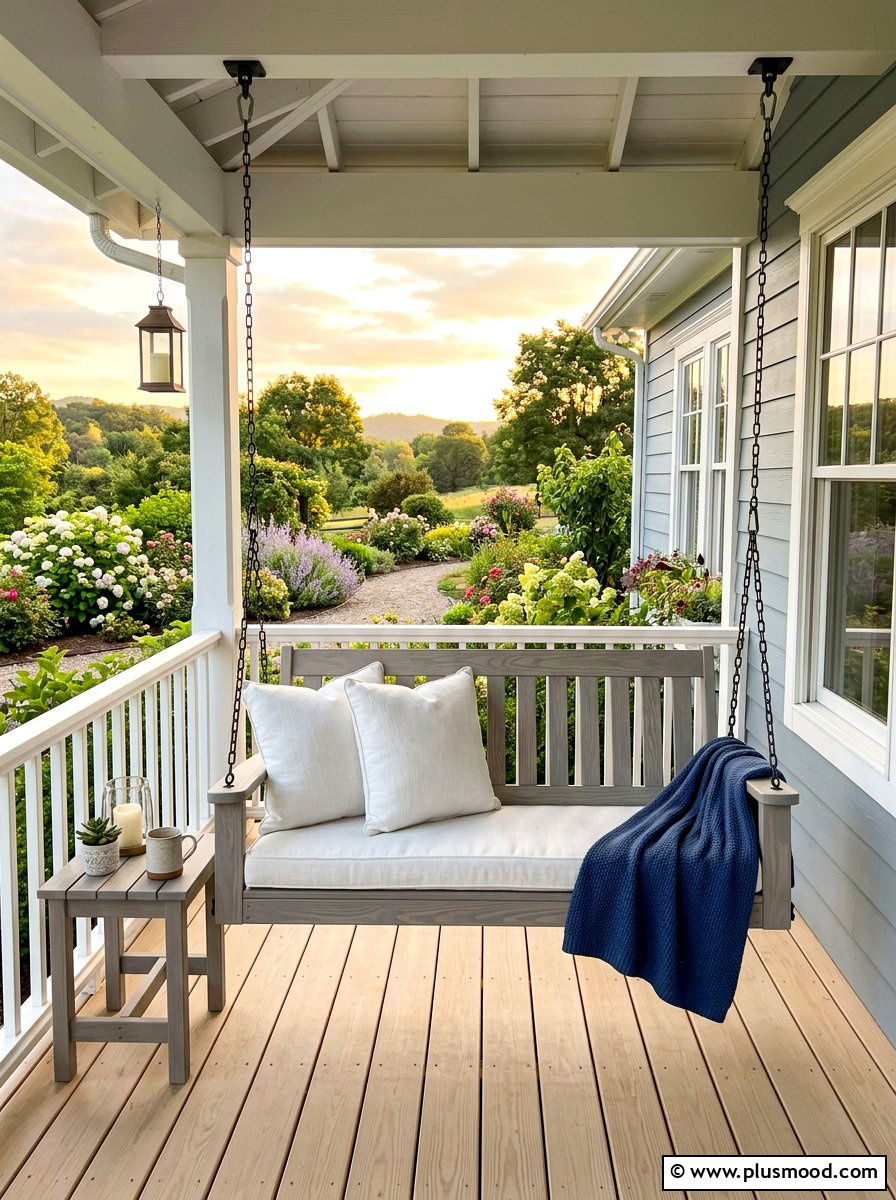Porch Swing Makeover - 25 budget summer front porch decor ideas